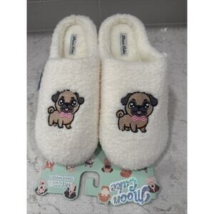 PUG Ladies XL Sz 11 Memory Foam Hood Back Slippers House Shoes Faux Fur Lining